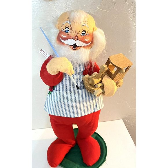 Annalee Santa Doll 1981 With Wooden Train Paint Brush Has Tag Perfect Shape 18” - Picture 10 of 13